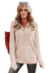 Apricot Waffle Knit Buttons Hooded Sweater With Pocket